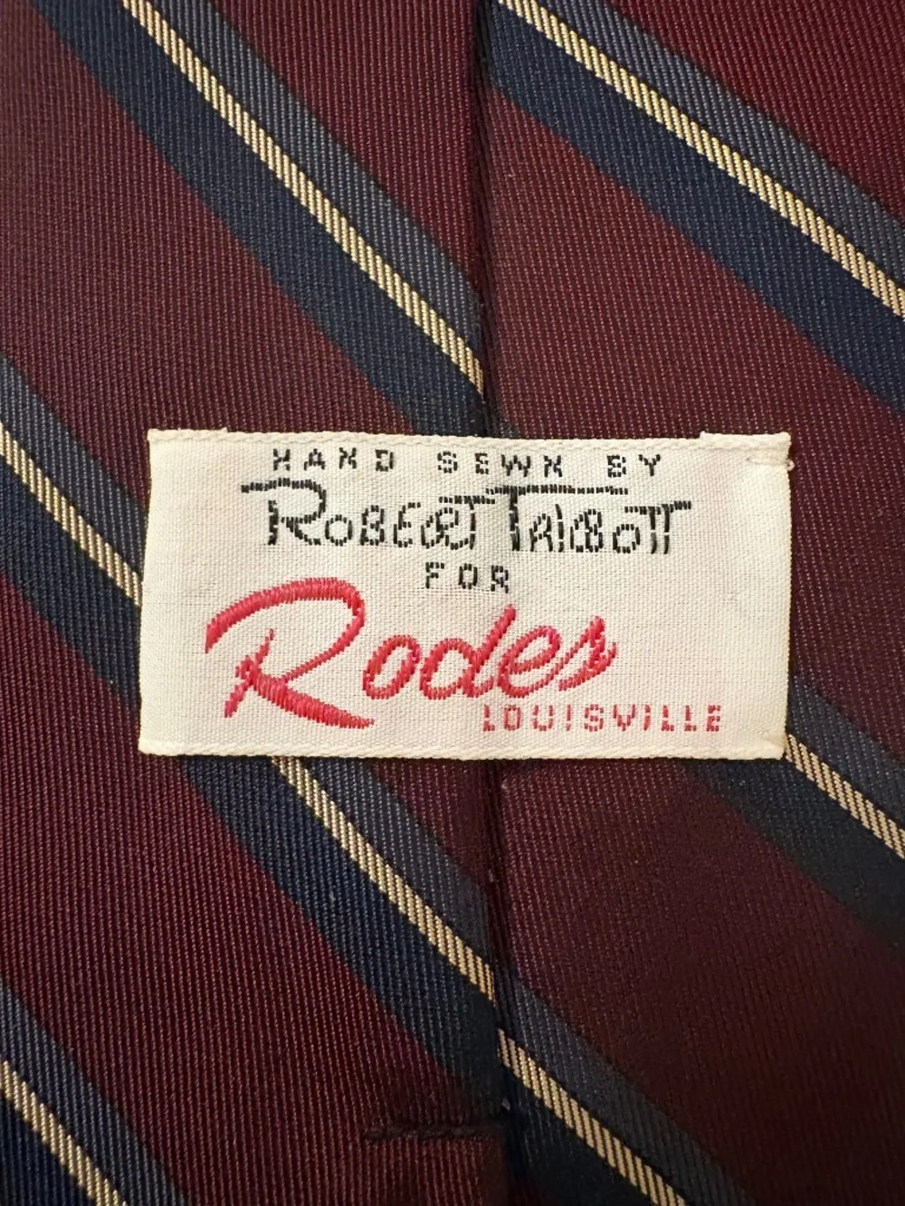Vintage Robert Talbott Silk Repp Striped Tie for Rodes Louisville Hand Sewn USA